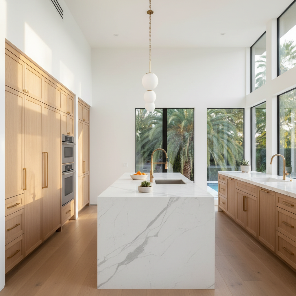 Upscale kitchen with integrated Thermador-style appliances